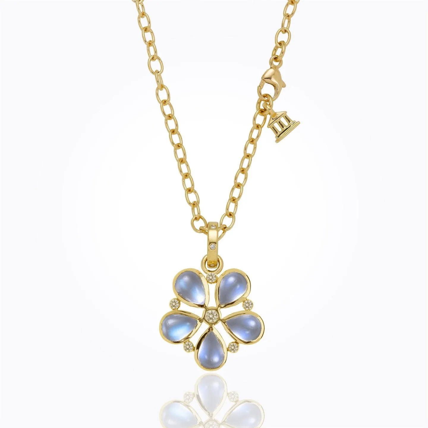 18K Flower Pendant with royal blue moonstone and diamond