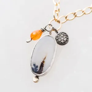 Dendritic Agate Oval Necklace with Pavé Diamond and Garnet