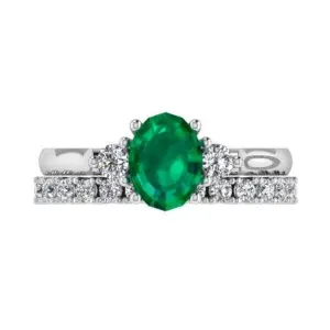 Emerald and Diamond Engagement Ring & Semi Eternity Set
