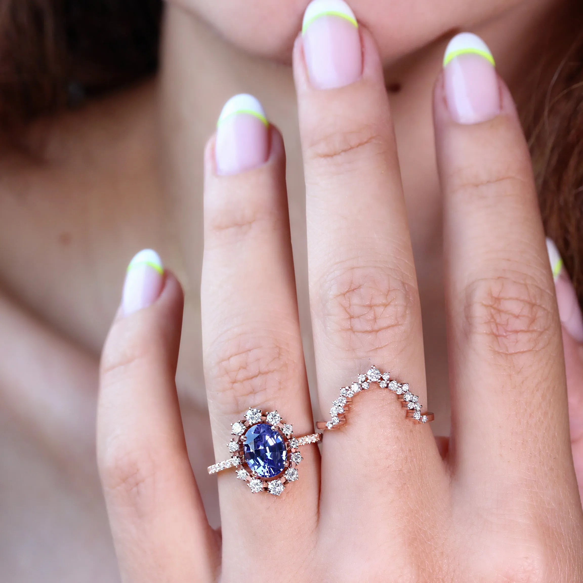 Oval Tanzanite & Diamond Wedding Three Rings Set, Glory ♥