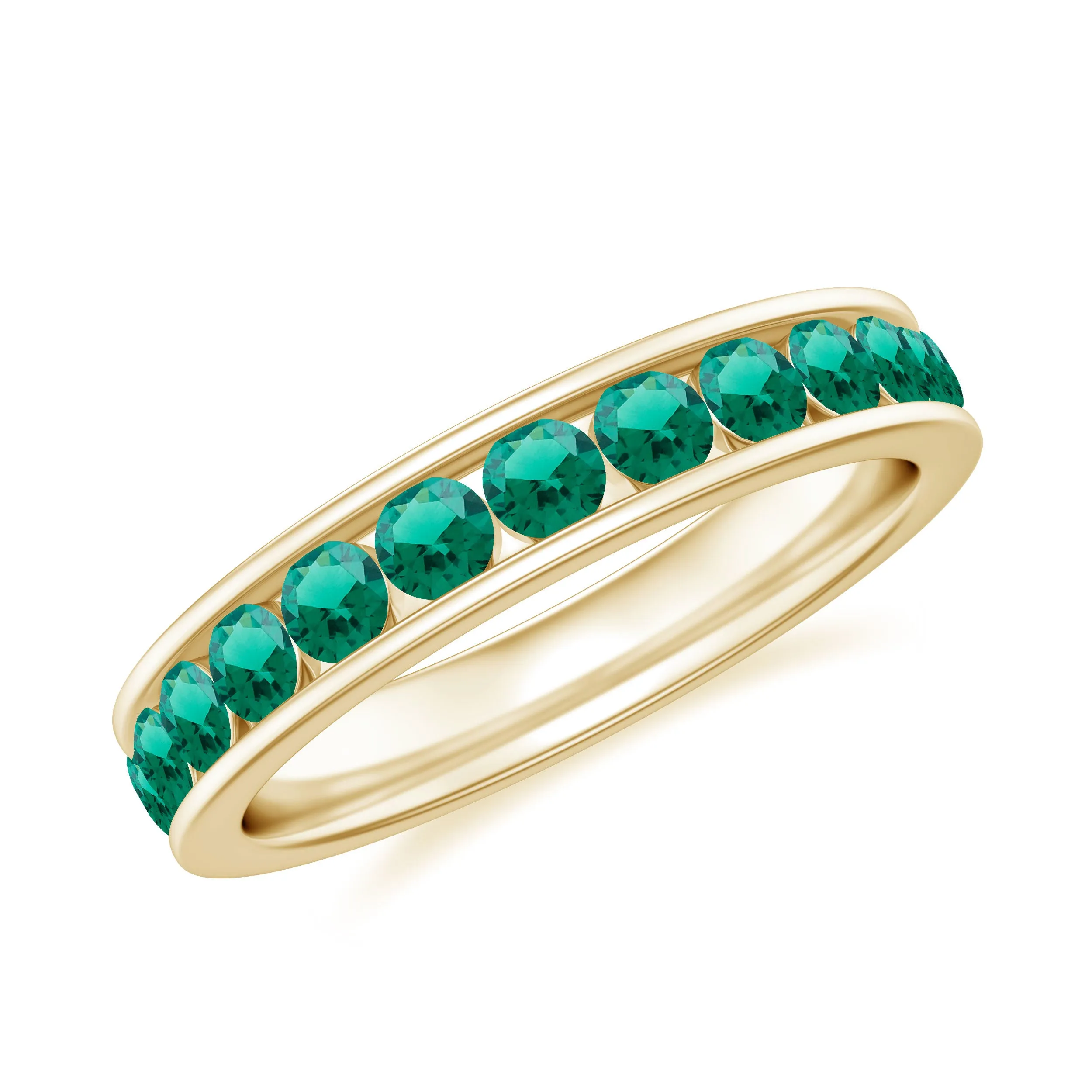 Round Created Emerald Full Eternity Ring in Channel Setting